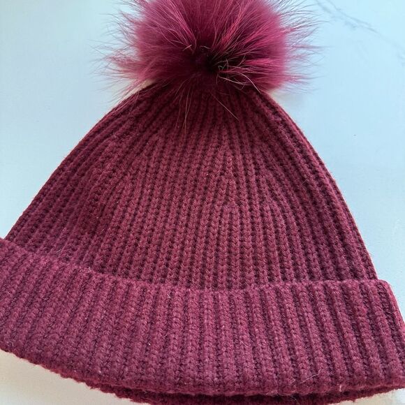 Marc Jacobs Burgundy Bordeaux Red Knit Ribbed Pom Pom Hat Beanie One Size main image 6